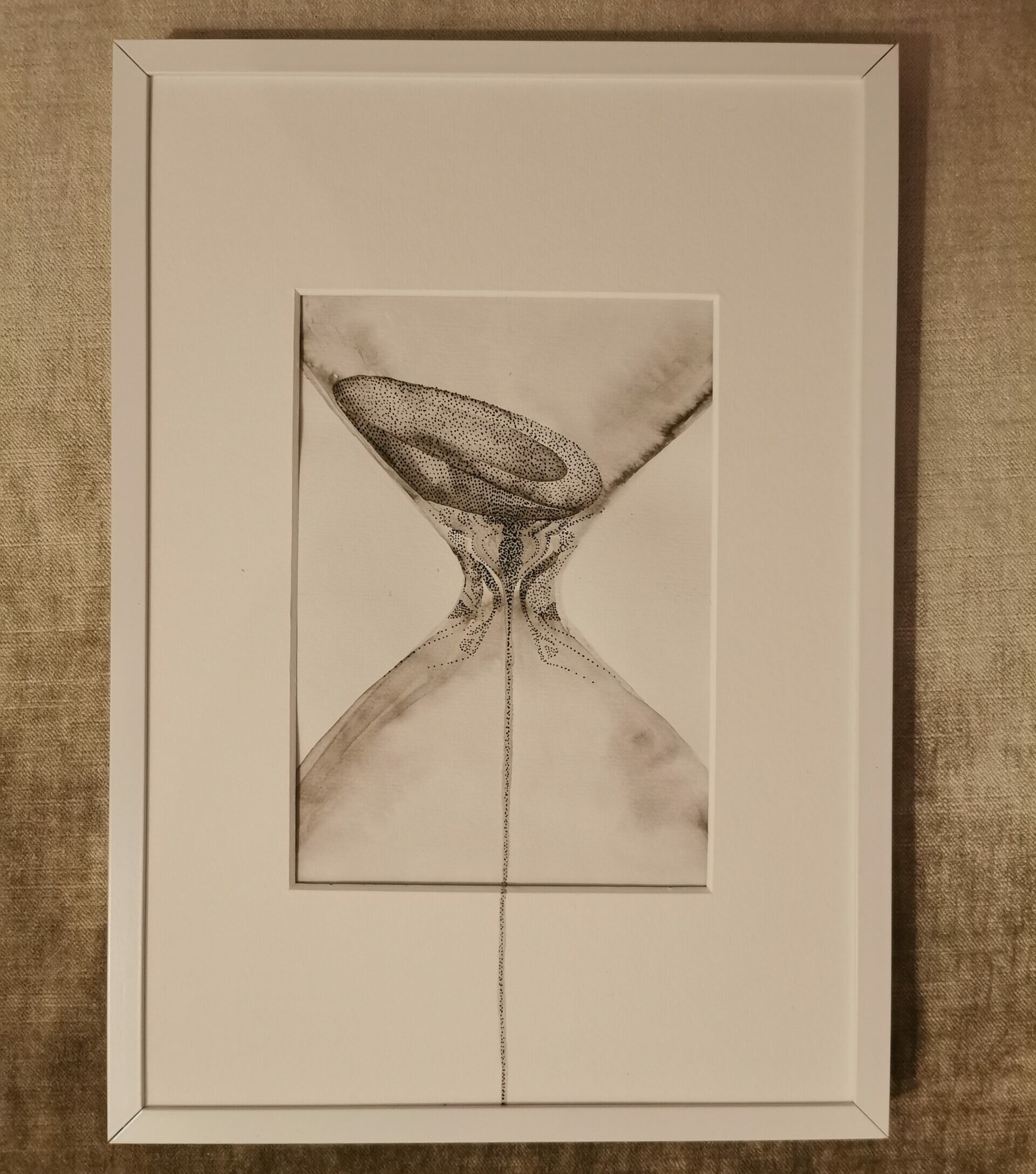 Bild mit Sanduhr, Dotart nd Aquarell, Tuschezeichnung